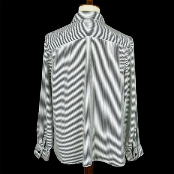 Vtg T.R. Bentley Striped Top Sz M Silky Olive Green Minimalist Office Neutral - Picture 4 of 6